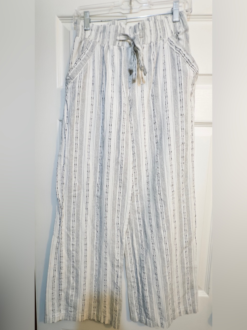 Sienna Sky White and Gray Striped Wide-Leg Pants